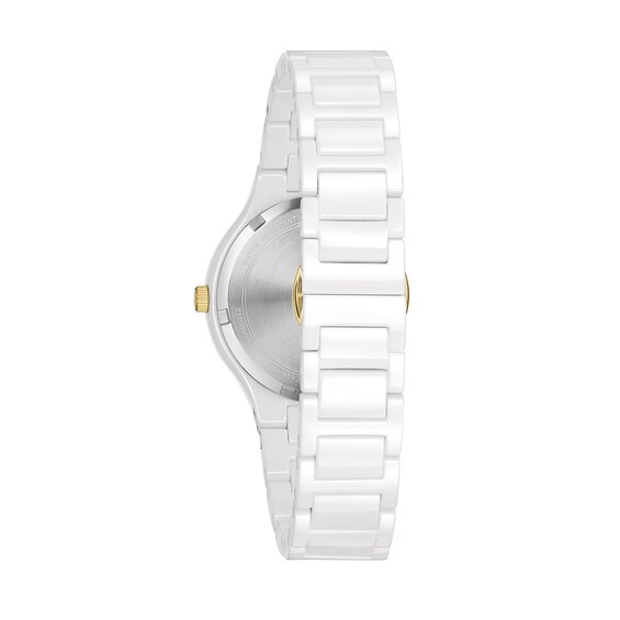 Ladies' Bulova Modern Millenia Diamond Accent Two-Tone Ceramic Watch with Mother-of-Pearl Dial (Model: 98R292)