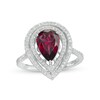 Thumbnail Image 1 of Marilyn Monroe™ Collection Pear-Shaped Rhodolite Garnet and 1/3 CT. T.W. Diamond Double Frame Ring in 10K White Gold