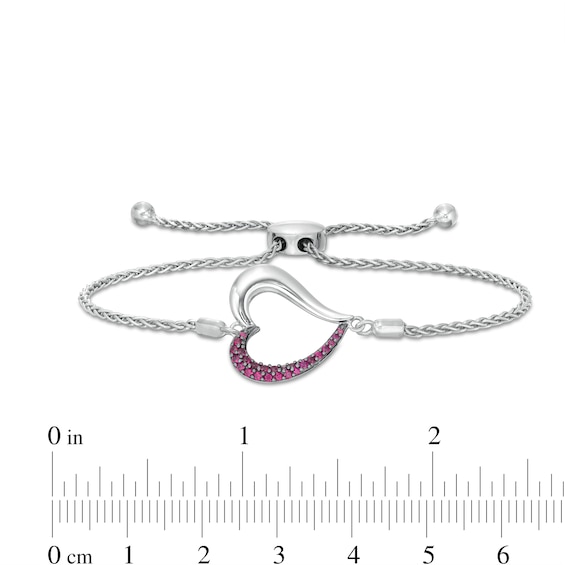 Lab-Created Ruby Tilted Heart Pendant and Bolo Bracelet Set in Sterling Silver