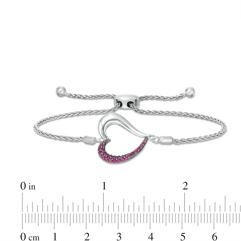 Lab-Created Ruby Tilted Heart Pendant and Bolo Bracelet Set in Sterling Silver