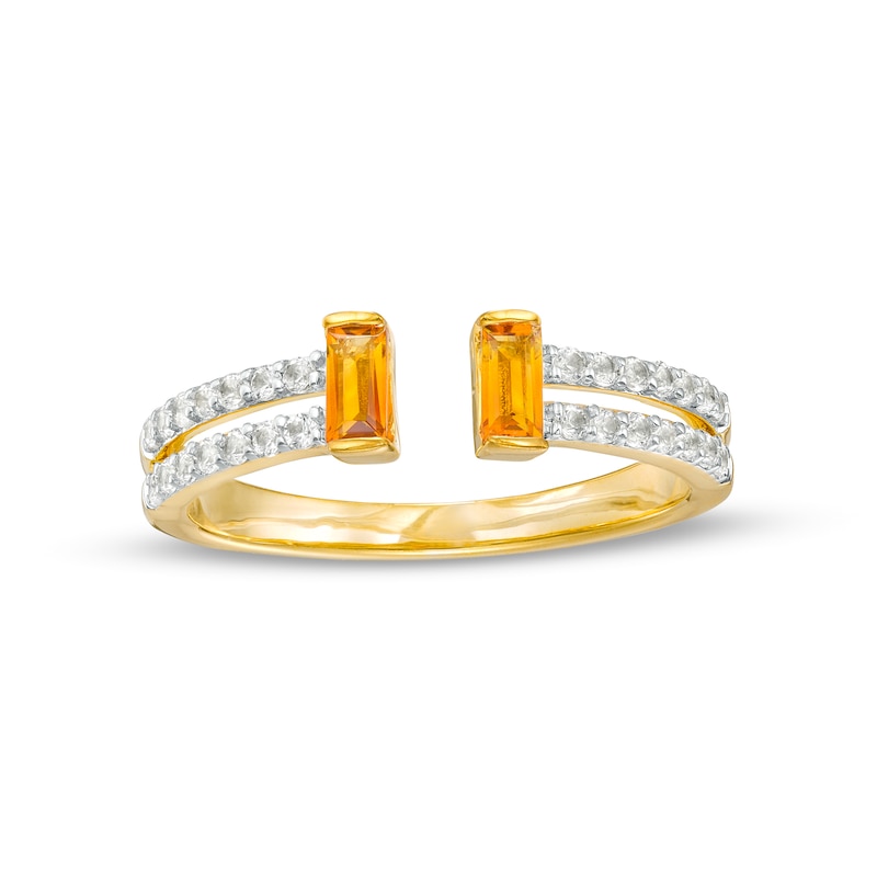 Baguette Citrine and White Lab-Created Sapphire Open Shank Ring in Sterling Silver with 10K Gold Plate - Size 7