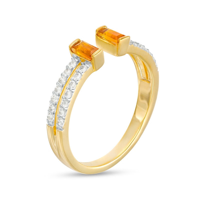 Baguette Citrine and White Lab-Created Sapphire Open Shank Ring in Sterling Silver with 10K Gold Plate - Size 7