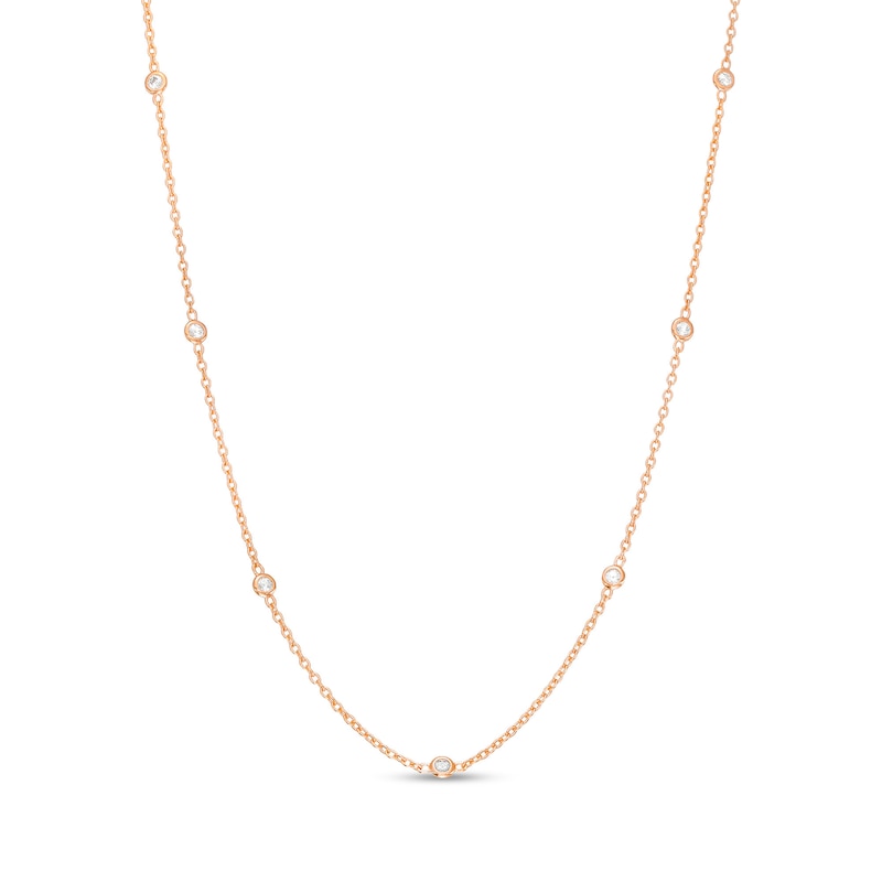 1/5 CT. T.W. Diamond Station Necklace in 10K Rose Gold | Zales