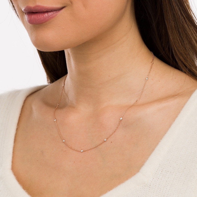 Main Image 2 of 1/5 CT. T.W. Diamond Station Necklace in 10K Rose Gold