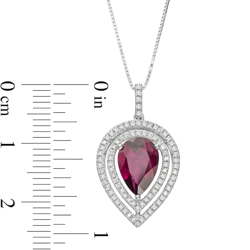 Main Image 2 of Marilyn Monroe™ Collection Pear-Shaped Rhodolite Garnet and 1/4 CT. T.W. Diamond Double Frame Pendant in 10K White Gold