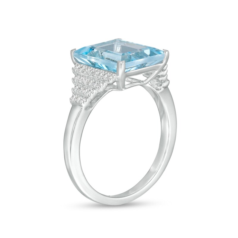 Main Image 2 of Marilyn Monroe™ Collection Baguette Swiss Blue Topaz and 1/6 CT. T.W. Diamond Ring in 10K White Gold