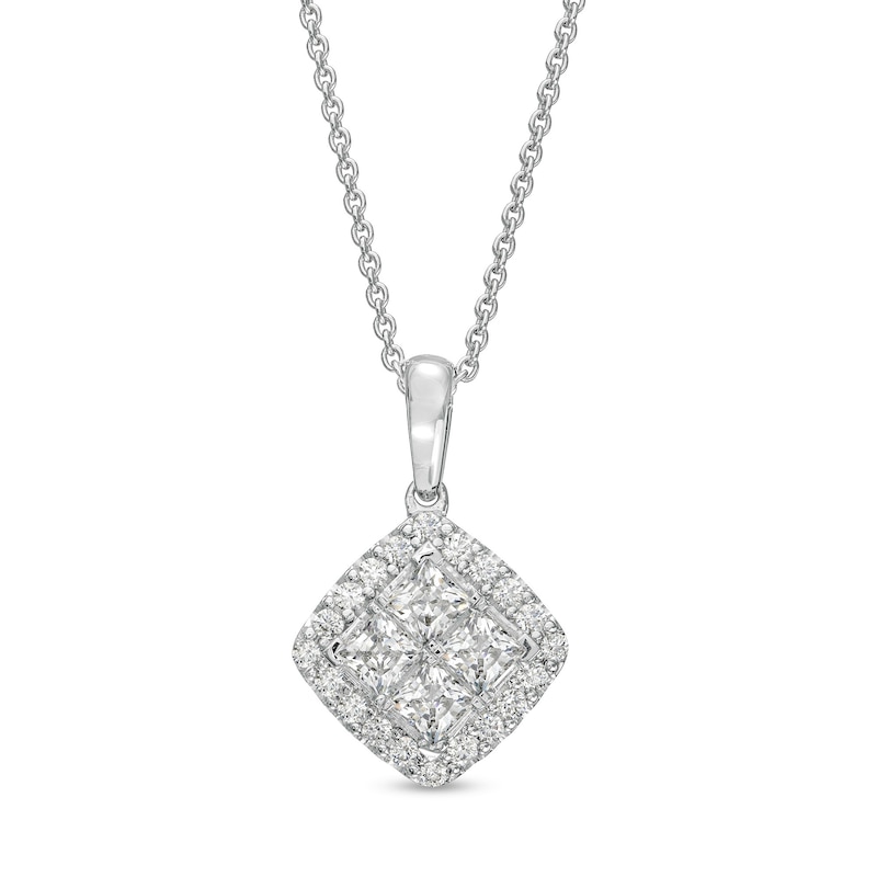 Main Image 1 of 1 CT. T.W. Certified Lab-Grown Quad Princess-Cut Diamond Frame Tilted Pendant in 14K White Gold (F/SI2) - 19"