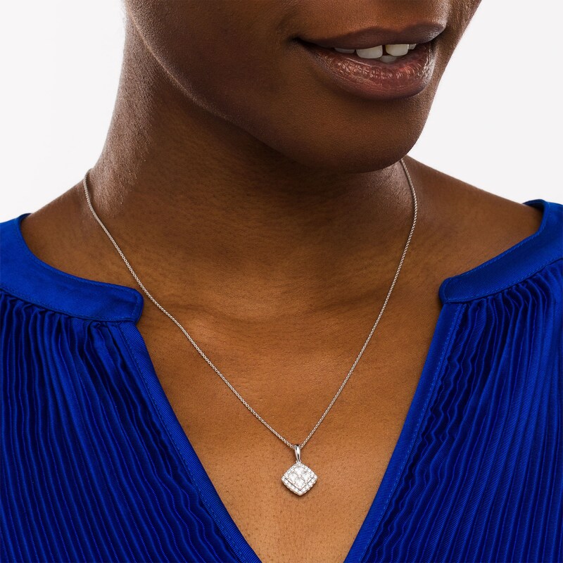 Main Image 2 of 1 CT. T.W. Certified Lab-Grown Quad Princess-Cut Diamond Frame Tilted Pendant in 14K White Gold (F/SI2) - 19"