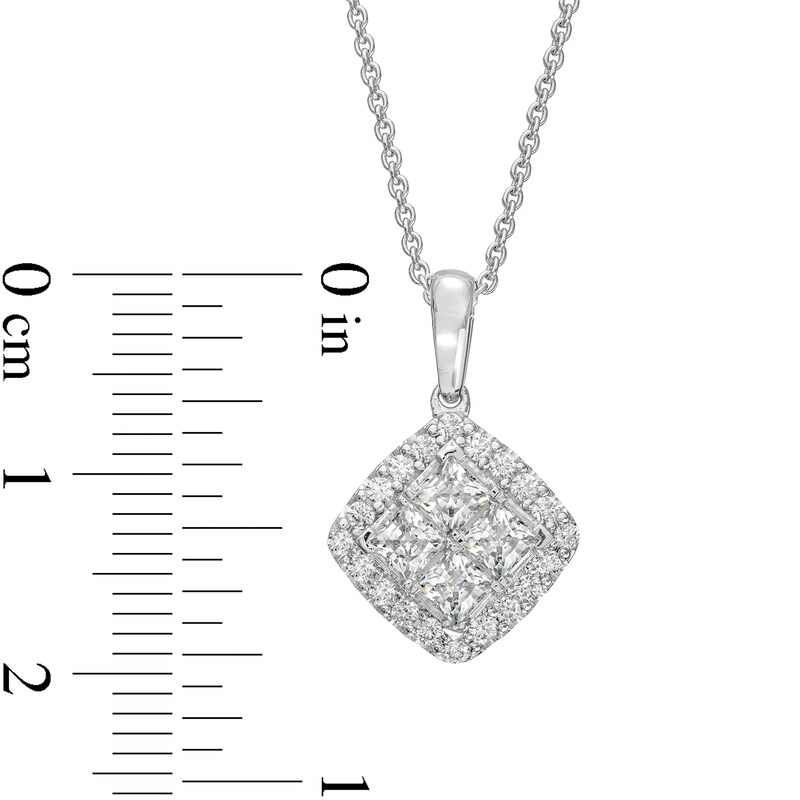 Main Image 3 of 1 CT. T.W. Certified Lab-Grown Quad Princess-Cut Diamond Frame Tilted Pendant in 14K White Gold (F/SI2) - 19"