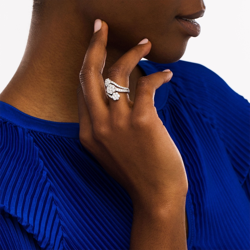 Main Image 2 of 2 CT. T.W. Certified Lab-Grown Diamond Flower Trio Split Shank Ring in 14K White Gold (F/SI2)