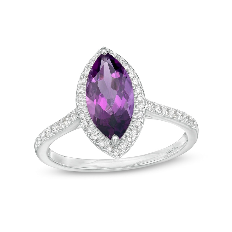 Marilyn Monroe™ Collection Marquise Amethyst and 1/4 CT. T.W. Diamond Frame Ring in 10K White Gold