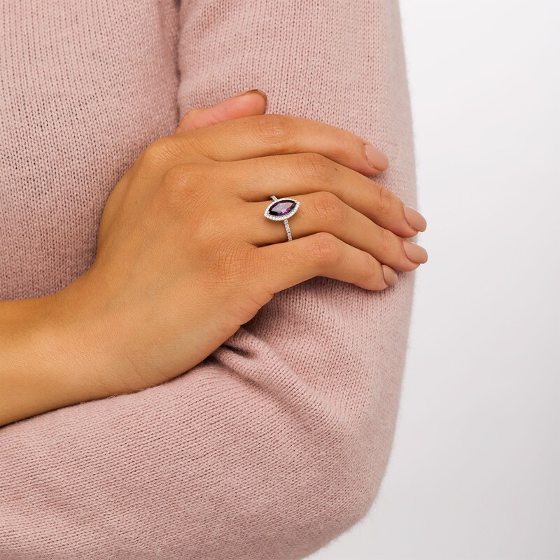 Main Image 3 of Marilyn Monroe™ Collection Marquise Amethyst and 1/4 CT. T.W. Diamond Frame Ring in 10K White Gold