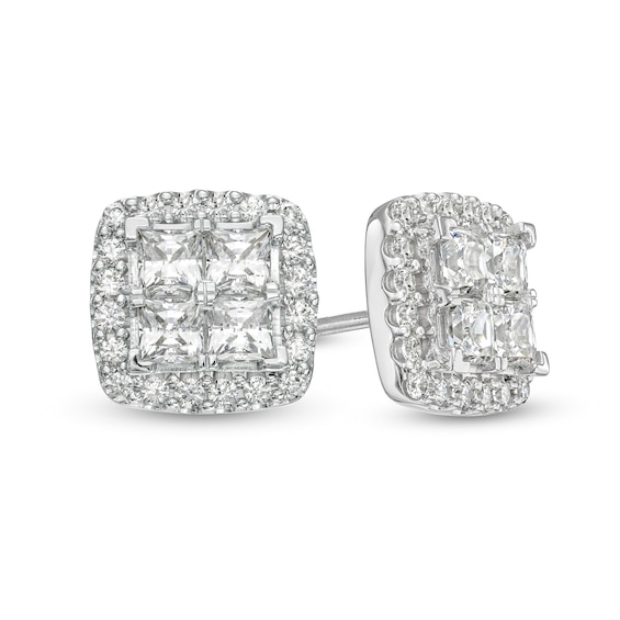 2 CT. T.w. Certified Lab-Grown Quad Princess-Cut Diamond Frame Stud Earrings in 14K White Gold (F/Si2)