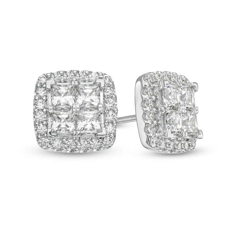 Main Image 1 of 2 CT. T.W. Certified Lab-Grown Quad Princess-Cut Diamond Frame Stud Earrings in 14K White Gold (F/SI2)