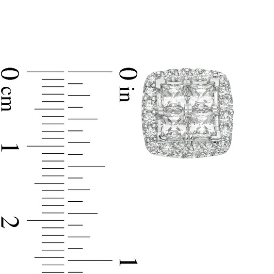 2 CT. T.w. Certified Lab-Grown Quad Princess-Cut Diamond Frame Stud Earrings in 14K White Gold (F/Si2)