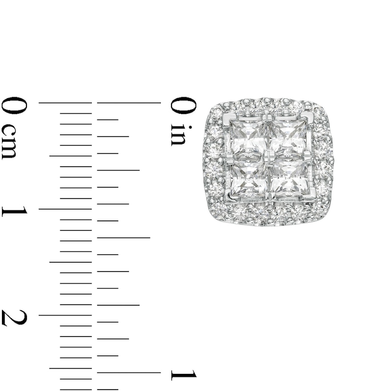 Main Image 3 of 2 CT. T.W. Certified Lab-Grown Quad Princess-Cut Diamond Frame Stud Earrings in 14K White Gold (F/SI2)