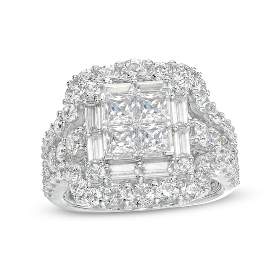 3-1/2 CT. T.w. Certified Lab-Grown Quad Princess-Cut Diamond Double Frame Ring in 14K White Gold (F/Si2)