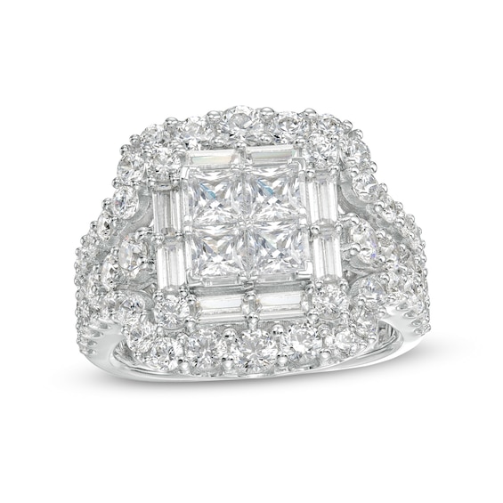 3-1/2 CT. T.w. Certified Lab-Created Quad Princess-Cut Diamond Double Frame Ring in 14K White Gold (F/Si2)