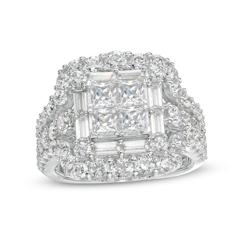 Main Image 1 of 3-1/2 CT. T.W. Certified Lab-Grown Quad Princess-Cut Diamond Double Frame Ring in 14K White Gold (F/SI2)
