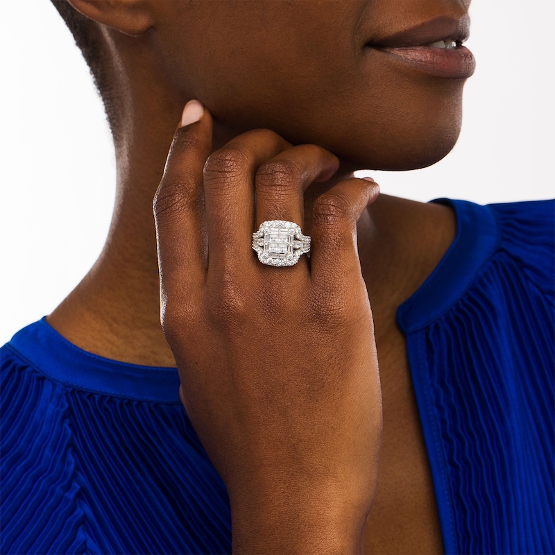 Main Image 2 of 3-1/2 CT. T.W. Certified Lab-Grown Quad Princess-Cut Diamond Double Frame Ring in 14K White Gold (F/SI2)