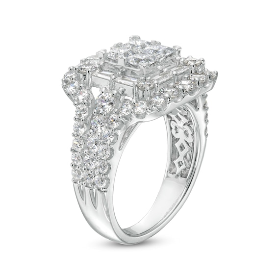 3-1/2 CT. T.w. Certified Lab-Grown Quad Princess-Cut Diamond Double Frame Ring in 14K White Gold (F/Si2)