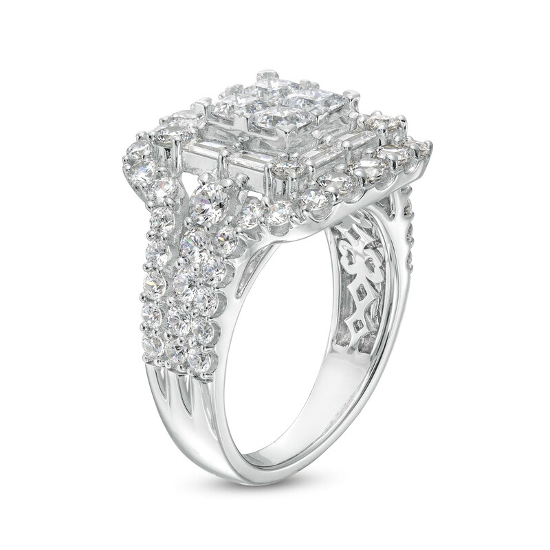 Main Image 3 of 3-1/2 CT. T.W. Certified Lab-Grown Quad Princess-Cut Diamond Double Frame Ring in 14K White Gold (F/SI2)
