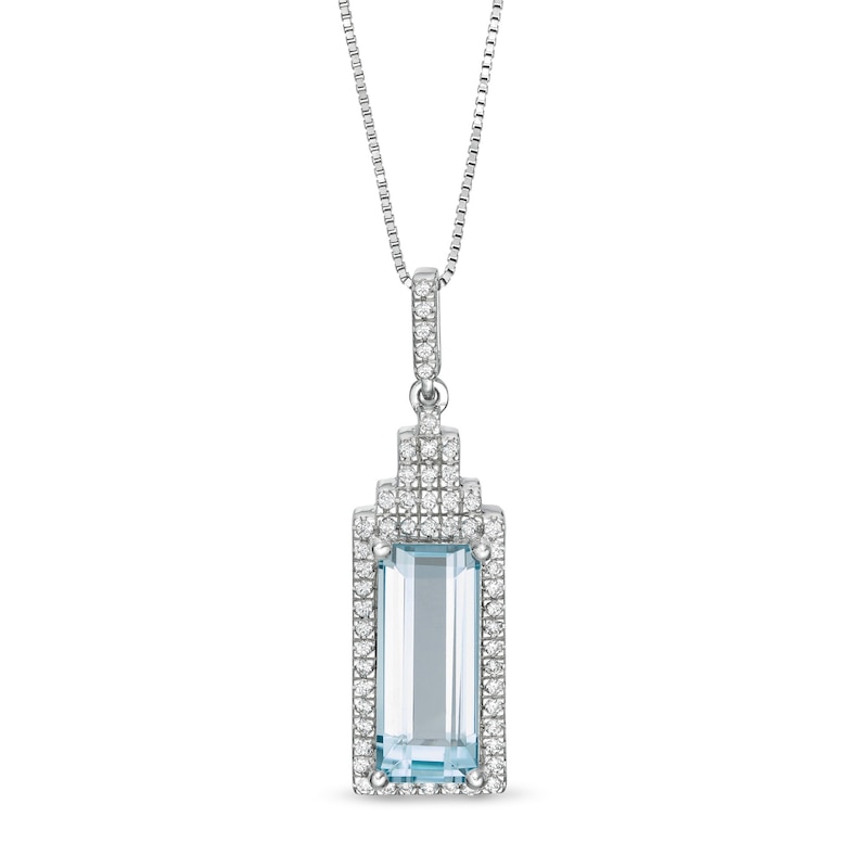 Main Image 1 of Marilyn Monroe™ Collection Baguette Swiss Blue Topaz and 1/5 CT. T.W. Diamond Perfume Bottle Pendant in 10K White Gold