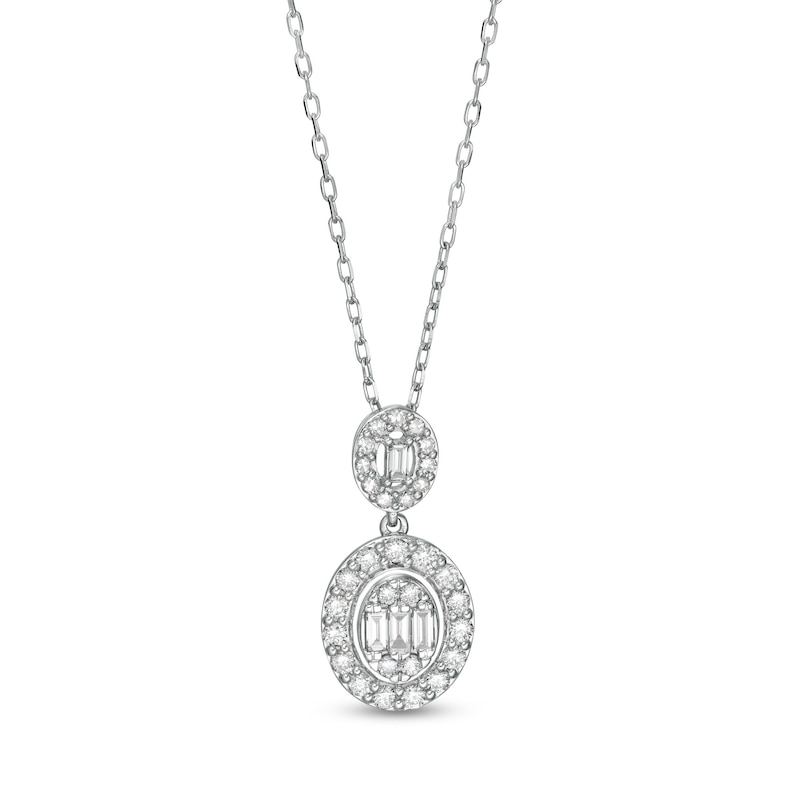 Main Image 1 of Marilyn Monroe™ Collection 1/2 CT. T.W. Oval-Shaped Multi-Diamond Frame Pendant in 10K White Gold