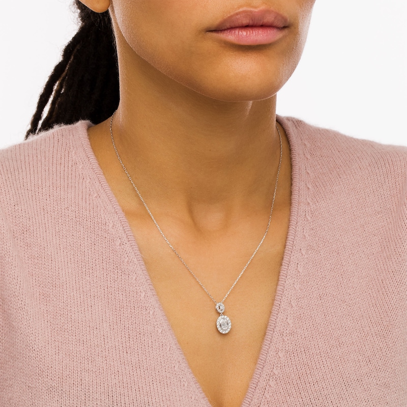 Main Image 3 of Marilyn Monroe™ Collection 1/2 CT. T.W. Oval-Shaped Multi-Diamond Frame Pendant in 10K White Gold