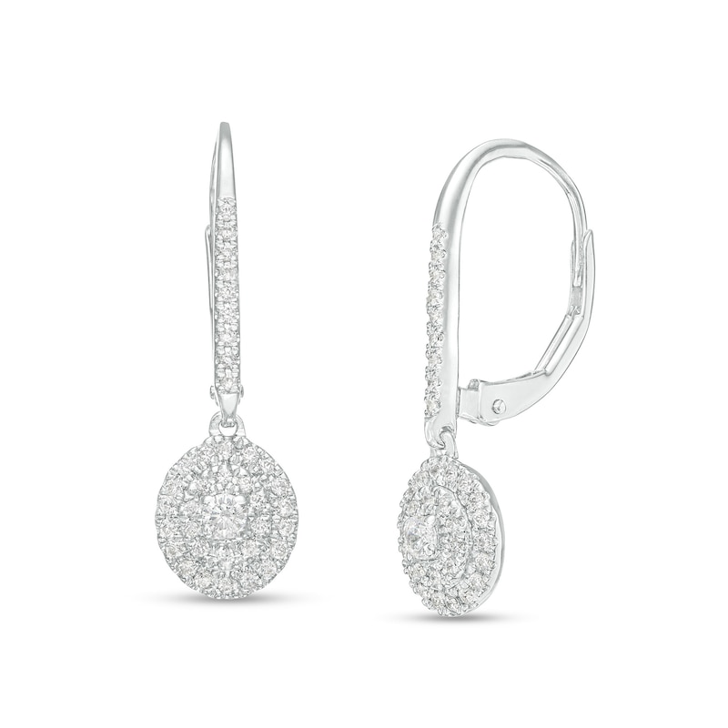Main Image 1 of 1/3 CT. T.W. Multi-Diamond Double Frame Oval Drop Earrings in 10K White Gold