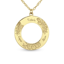 Birth Flower 25.0mm Circle Disc Pendant (1-5 Lines and Flowers)
