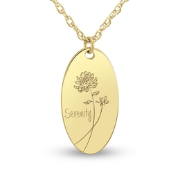Birth Flower Oval Disc Pendant (1 Line and Flower)