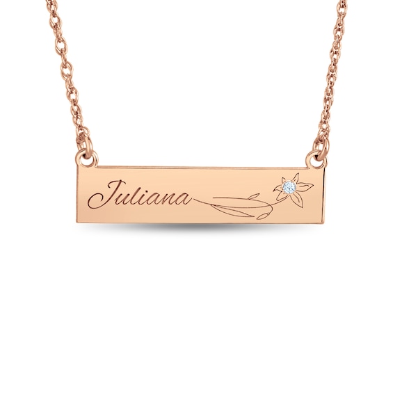 Diamond Accent Birth Flower Sideways Bar Necklace (1 Line and Flower)