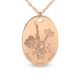 Birth Flower Oval Disc Pendant (1-3 Lines and Flowers)