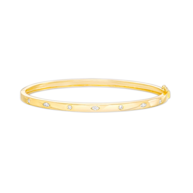 1/3 CT. T.W. Marquise and Round Diamond Alternating Bangle in 10K Gold – 7.5"