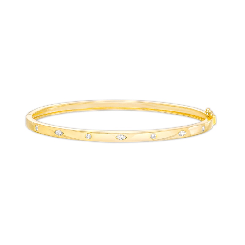 Main Image 1 of 1/3 CT. T.W. Marquise and Round Diamond Alternating Bangle in 10K Gold – 7.5"