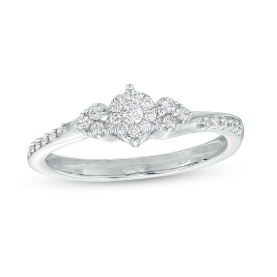 1/5 CT. T.w. Multi-Diamond Tri-Sides Hearts Promise Ring in 10K White Gold