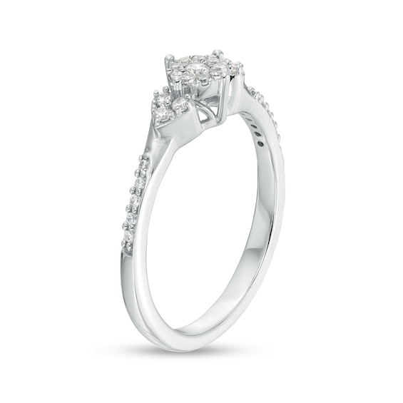 1/5 CT. T.w. Multi-Diamond Tri-Sides Hearts Promise Ring in 10K White Gold