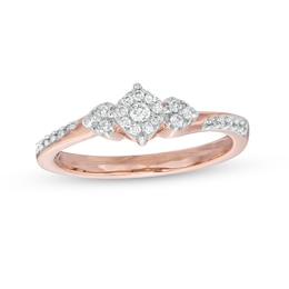 1/5 CT. T.W. Multi-Diamond Tri-Sides Hearts Promise Ring in 10K Rose Gold