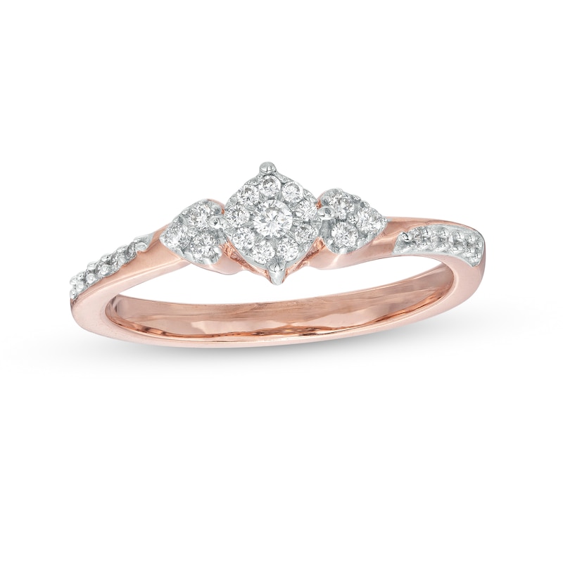 Main Image 1 of 1/5 CT. T.W. Multi-Diamond Tri-Sides Hearts Promise Ring in 10K Rose Gold