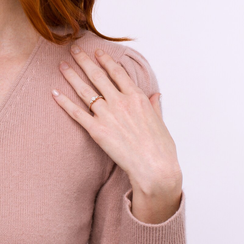 Main Image 2 of 1/5 CT. T.W. Multi-Diamond Tri-Sides Hearts Promise Ring in 10K Rose Gold