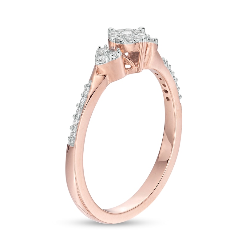 Main Image 3 of 1/5 CT. T.W. Multi-Diamond Tri-Sides Hearts Promise Ring in 10K Rose Gold