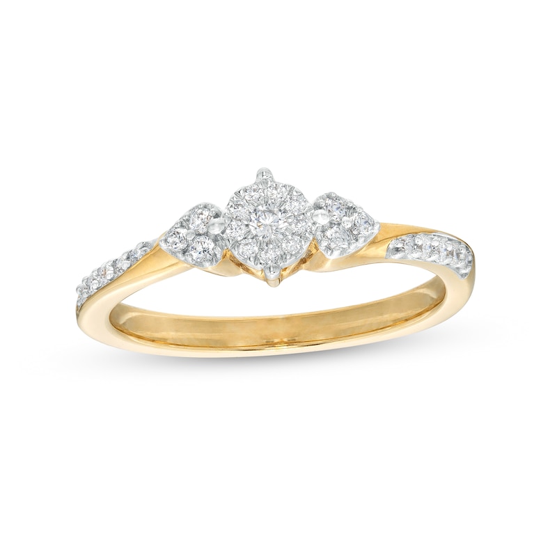 Main Image 1 of 1/5 CT. T.W. Multi-Diamond Tri-Sides Hearts Promise Ring in 10K Gold