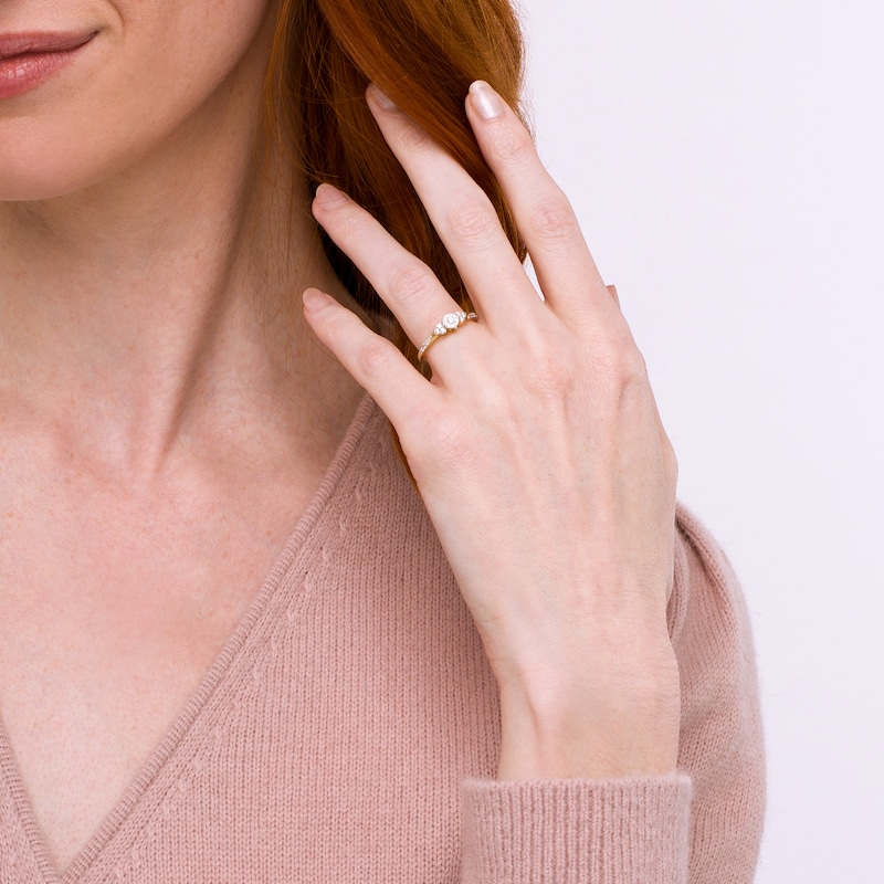 Main Image 2 of 1/5 CT. T.W. Multi-Diamond Tri-Sides Hearts Promise Ring in 10K Gold