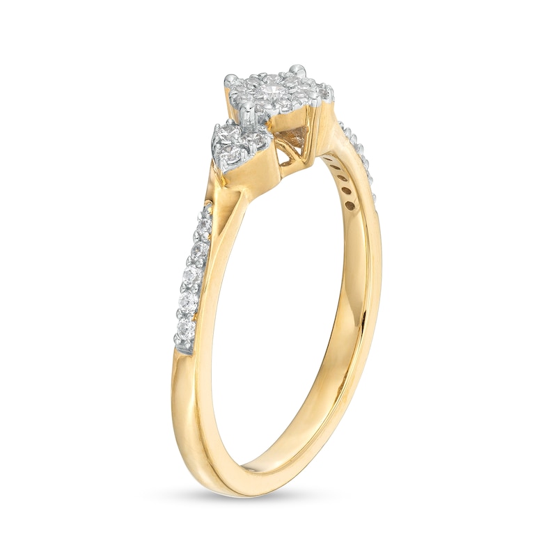 Main Image 3 of 1/5 CT. T.W. Multi-Diamond Tri-Sides Hearts Promise Ring in 10K Gold