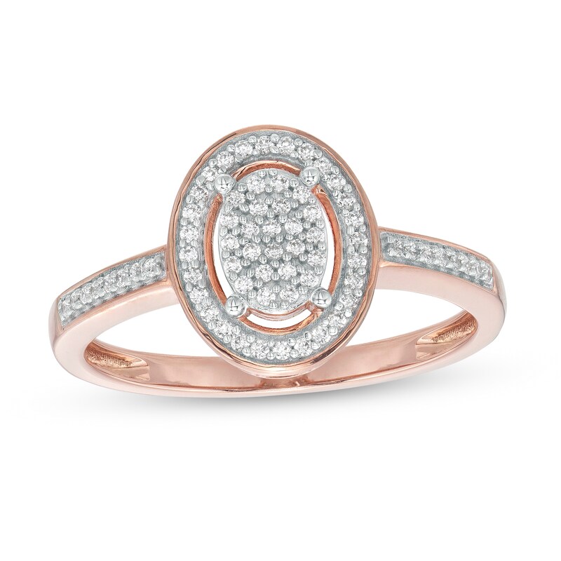 Main Image 1 of 1/6 CT. T.W. Oval-Shaped Multi-Diamond Frame Promise Ring in 10K Rose Gold