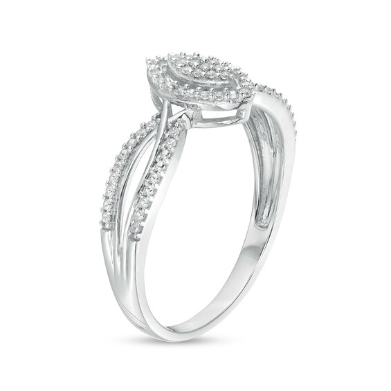 1/15 CT. T.w. Marquise-Shaped Multi-Diamond Frame Twisted Split Shank Promise Ring in 10K White Gold