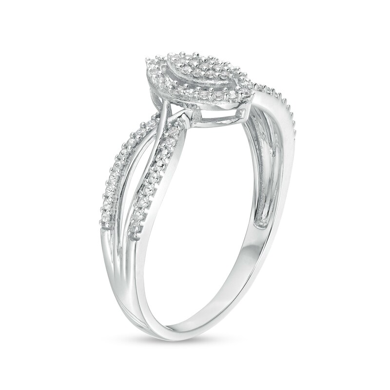 Main Image 3 of 1/15 CT. T.W. Marquise-Shaped Multi-Diamond Frame Twisted Split Shank Promise Ring in 10K White Gold