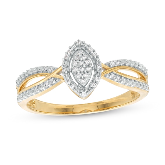 1/15 CT. T.w. Marquise-Shaped Multi-Diamond Frame Twisted Split Shank Promise Ring in 10K Gold