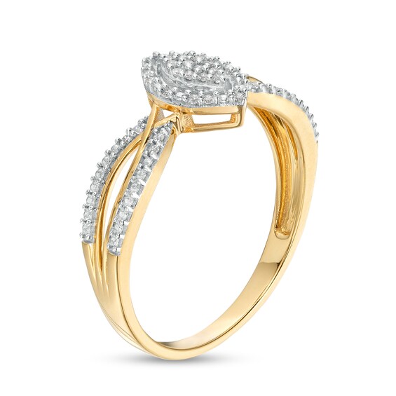 1/15 CT. T.w. Marquise-Shaped Multi-Diamond Frame Twisted Split Shank Promise Ring in 10K Gold